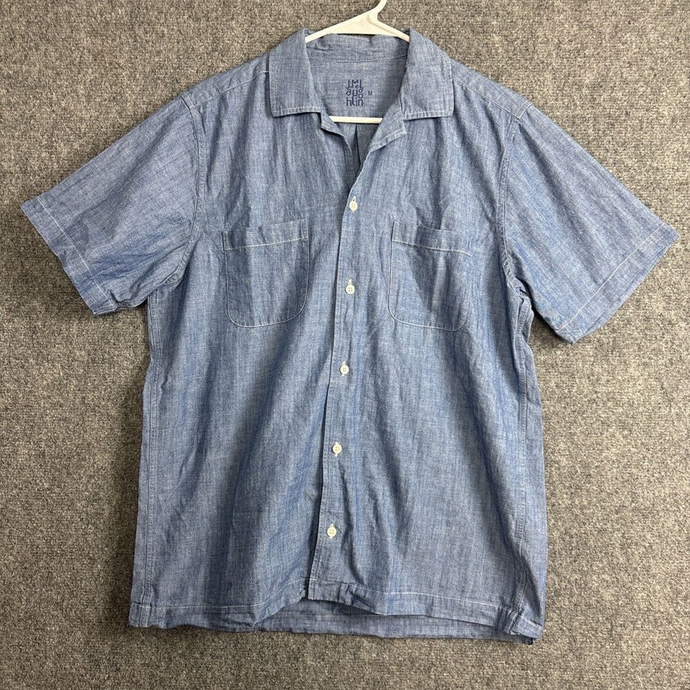 J. McLaughlin Camp Shirt Mens Sz M Blue Cotton Casual Designer Preppy Americana